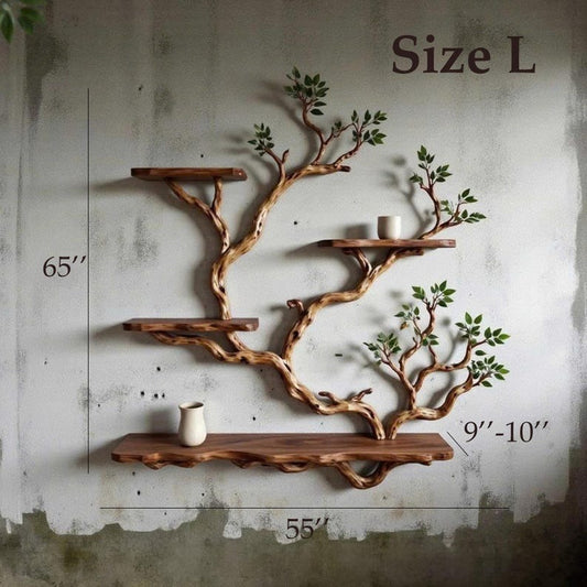 Solid Wood Floating Bookshelf Handmade Live Edge Branch Shelving