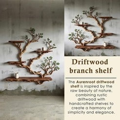Solid Wood Floating Bookshelf Handmade Live Edge Branch Shelving